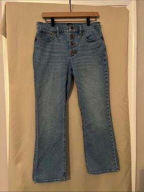 J. Crew Factory Mid-Rise Flare Crop Light Blue Button-Fly Jeans